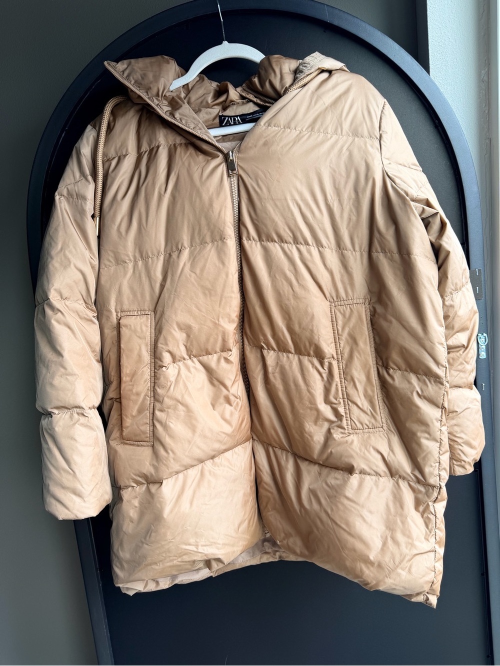 Zara Camel-Tone Hooded Puffer Coat